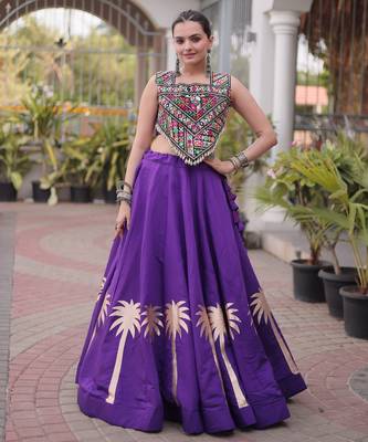 Violet Silk Blend Readymade Navratri Lehenga Choli with Kutchi Gamthi Work 1