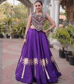 Violet Silk Blend Readymade Navratri Lehenga Choli with Kutchi Gamthi Work