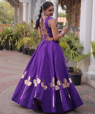 Violet Silk Blend Readymade Navratri Lehenga Choli with Mirror & Gamthi Embroidery Work 4