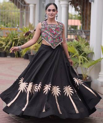Black Silk Blend Readymade Navratri Lehenga Choli with Kutchi Gamthi Work 1