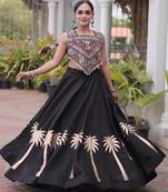 Black Silk Blend Readymade Navratri Lehenga Choli with Kutchi Gamthi Work