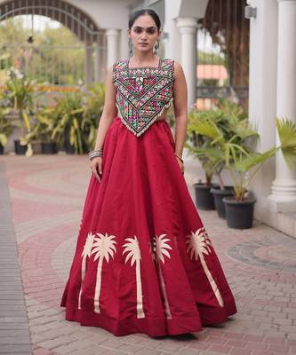 Red Silk Blend Readymade Navratri Lehenga Choli with Kutchi Gamthi Work 3