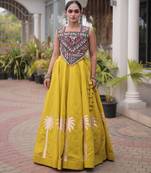 Yellow Silk Blend Readymade Navratri Lehenga Choli with Kutchi Gamthi Work