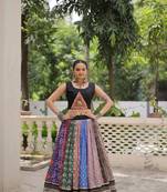 Multi Cotton Readymade Navratri Lehenga Choli with Kutchi Gamthi Mirrorwork