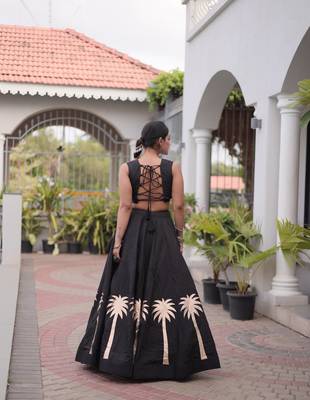 Black Silk Blend Readymade Navratri Lehenga Choli with Kutchi Gamthi Work 4