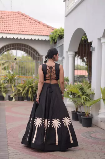 Black Silk Blend Readymade Navratri Lehenga Choli with Kutchi Gamthi Work