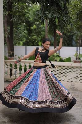 Multi Cotton Readymade Navratri Lehenga Choli with Kutchi Gamthi Mirrorwork 3