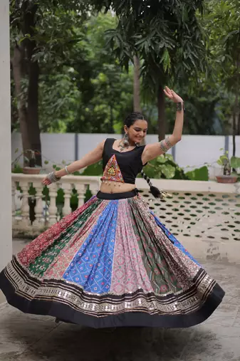 Multi Cotton Readymade Navratri Lehenga Choli with Kutchi Gamthi Mirrorwork