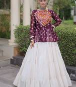 Maroon&White Cotton Readymade Navratri Lehenga Choli with Kutchi Gamthi Patchework
