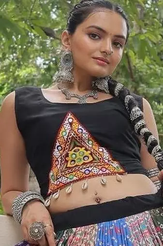 Multi Cotton Readymade Navratri Lehenga Choli with Kutchi Gamthi Mirrorwork