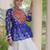 Blue&White Cotton Readymade Navratri Lehenga Choli with Kutchi Gamthi Patchework