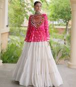 Rani&White Cotton Readymade Navratri Lehenga Choli with Kutchi Gamthi Patchework
