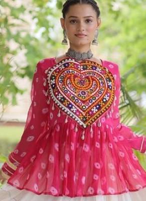 Rani&White Cotton Readymade Navratri Lehenga Choli with Kutchi Gamthi Patchework 2