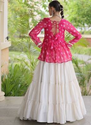 Rani&White Cotton Readymade Navratri Lehenga Choli with Kutchi Gamthi Patchework 3