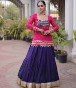 Violet&Pink Rayon Readymade Navratri Lehenga Choli with Kutchi Gamthi Work