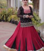 Black&Maroon Rayon Readymade Navratri Lehenga Choli with Kutchi Gamthi Work
