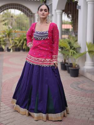 Violet&Pink Rayon Readymade Navratri Lehenga Choli with Kutchi Gamthi Work 2