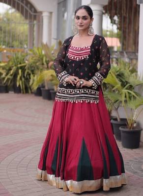 Black&Maroon Rayon Readymade Navratri Lehenga Choli with Kutchi Gamthi Work 2