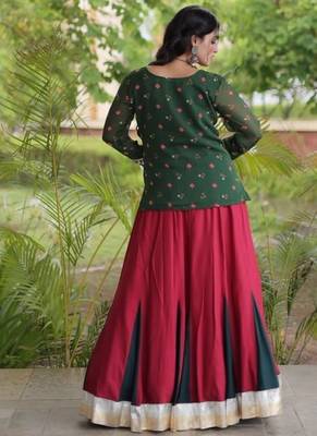 Green&Red Rayon Readymade Navratri Lehenga Choli with Kutchi Gamthi Work 4