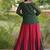 Green&Red Rayon Readymade Navratri Lehenga Choli with Kutchi Gamthi Work