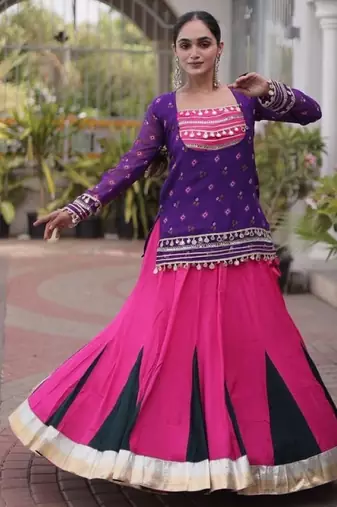 Rani&Violet Rayon Readymade Navratri Lehenga Choli with Kutchi Gamthi Work