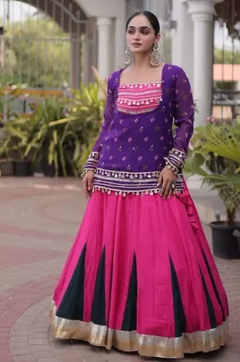 Rani&Violet Rayon Readymade Navratri Lehenga Choli with Kutchi Gamthi Work