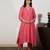 Coral chanderi a-line kurta set with sequin and threadwork embroidery, stitched
