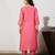 Coral chanderi a-line kurta set with sequin and threadwork embroidery, stitched