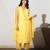 Yellow chanderi kurta set with mirrorwork and dupatta, stitched
