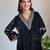 Black velvet hand embroidered kurta set, stitched