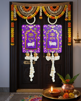 lotus cow shubh labh door hanging toran for home hanging (pack of 2) 2
