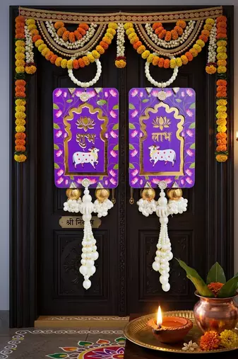 lotus cow shubh labh door hanging toran for home hanging (pack of 2)