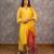 Yellow chanderi hand embellished a-line kurta set with dupatta, stitched