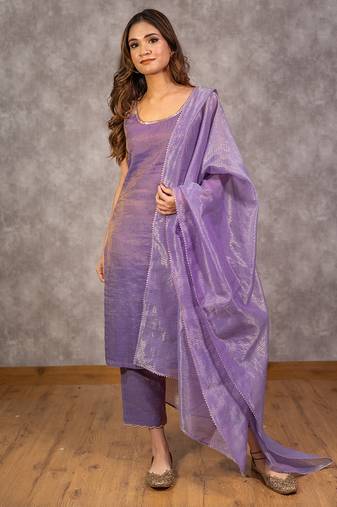 Purple tissue chanderi tonal kurta set with dupatta