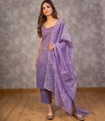 Purple tissue chanderi tonal kurta set with dupatta, stitched
