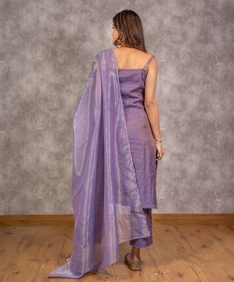 Purple tissue chanderi tonal kurta set with dupatta, stitched 3