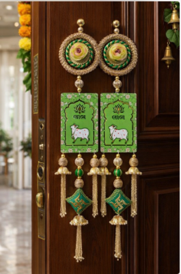 lotus cow shubh labh door hanging toran main door for home decor (pack of 2) 1