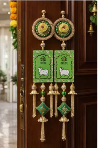 lotus cow shubh labh door hanging toran main door for home decor (pack of 2)