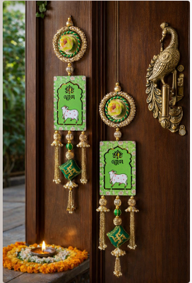 lotus cow shubh labh door hanging toran main door for home decor (pack of 2) 2