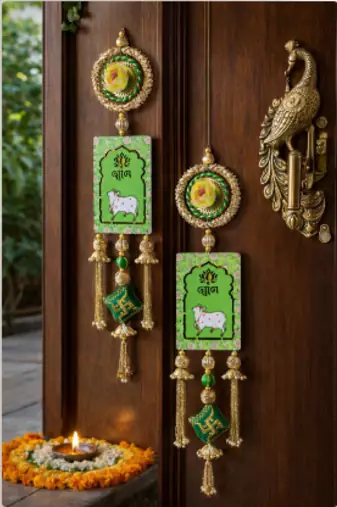 lotus cow shubh labh door hanging toran main door for home decor (pack of 2)