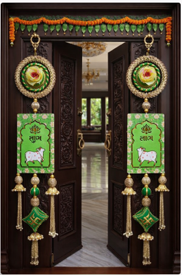 lotus cow shubh labh door hanging toran main door for home decor (pack of 2) 3