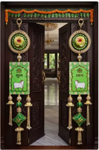 lotus cow shubh labh door hanging toran main door for home decor (pack of 2)