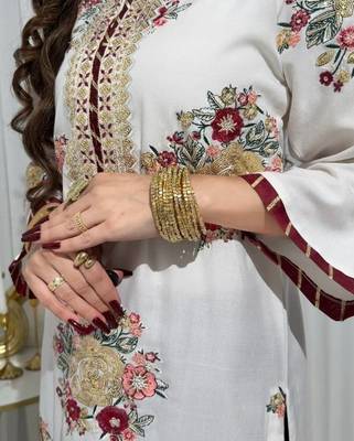 White embroidered kurta with maroon palazzo & dupatta set 4