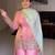 Elegant pink embroidered palazzo suit set with mint green dupatta