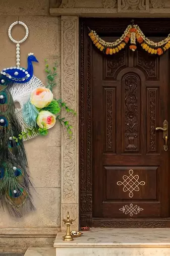 peacock ring door hanging handmade floral wall decor for home (pack of 2)