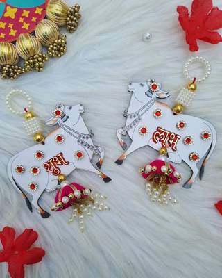 cow shubh labh mdf hanging handmade home decor (pack of 2)  1
