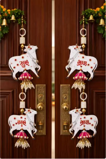 cow shubh labh mdf hanging handmade home decor (pack of 2) 
