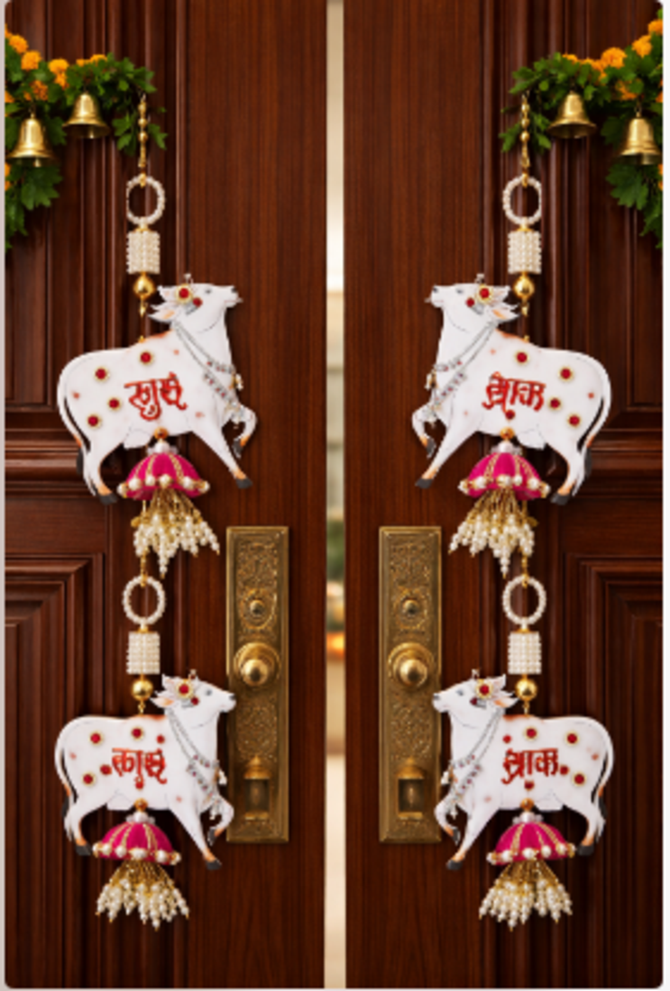 cow shubh labh mdf hanging handmade home decor (pack of 2) 
