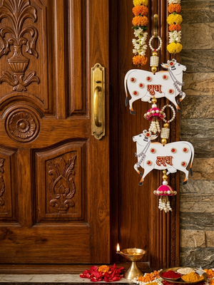 cow shubh labh mdf hanging handmade home decor (pack of 2)  3
