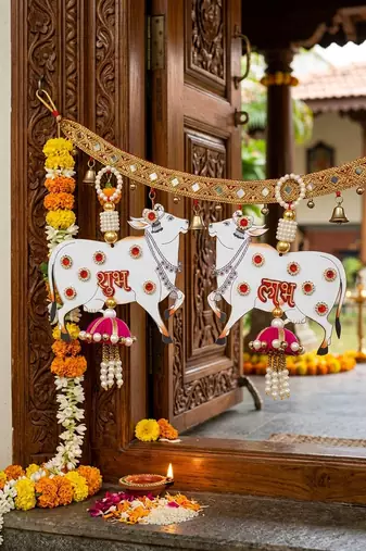 cow shubh labh mdf hanging handmade home decor (pack of 2) 